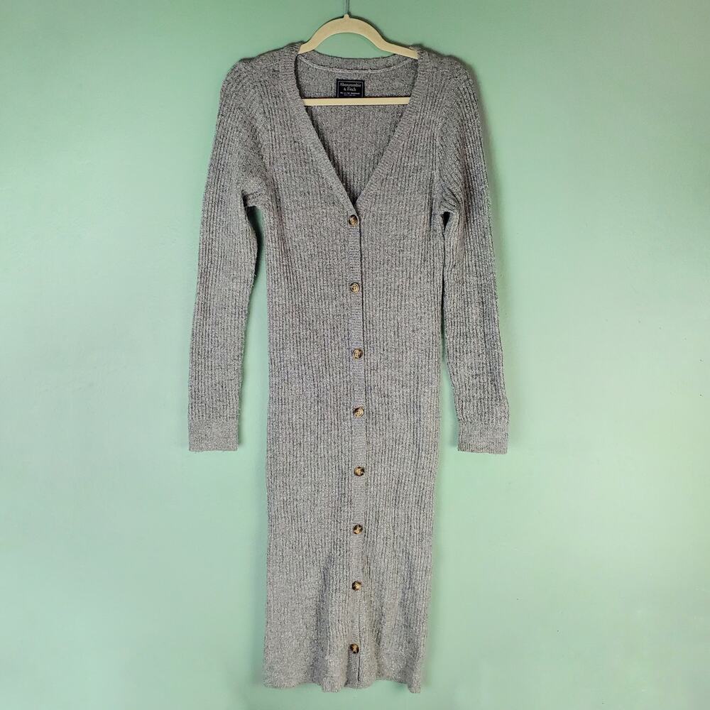 Abercrombie & Fitch Womens Gray Metallic Button Sweater Cardigan Dress Size XL
